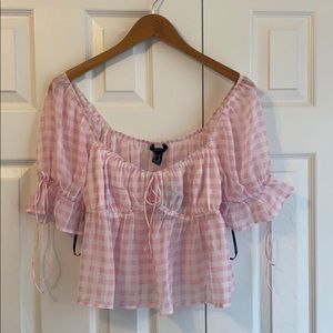 Gingham Print Tie Chiffon Top